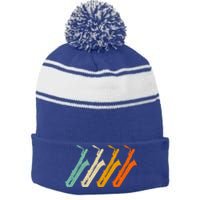 Retro Baritone Saxophone Gift For Bari Saxophonist Gift Stripe Pom Pom Beanie