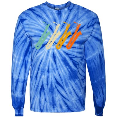 Retro Baritone Saxophone Gift For Bari Saxophonist Gift Tie-Dye Long Sleeve Shirt