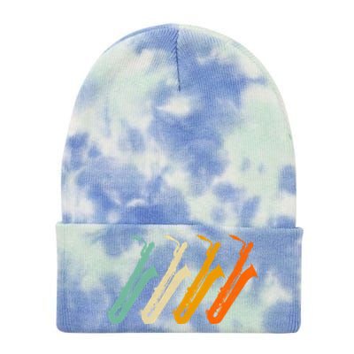 Retro Baritone Saxophone Gift For Bari Saxophonist Gift Tie Dye 12in Knit Beanie