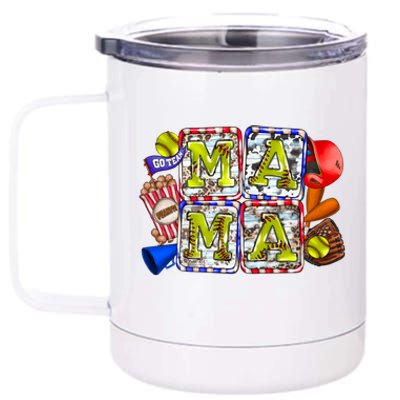 Retro Baseball Softball Mama Mom Life Mother’s Day 12 oz Stainless Steel Tumbler Cup