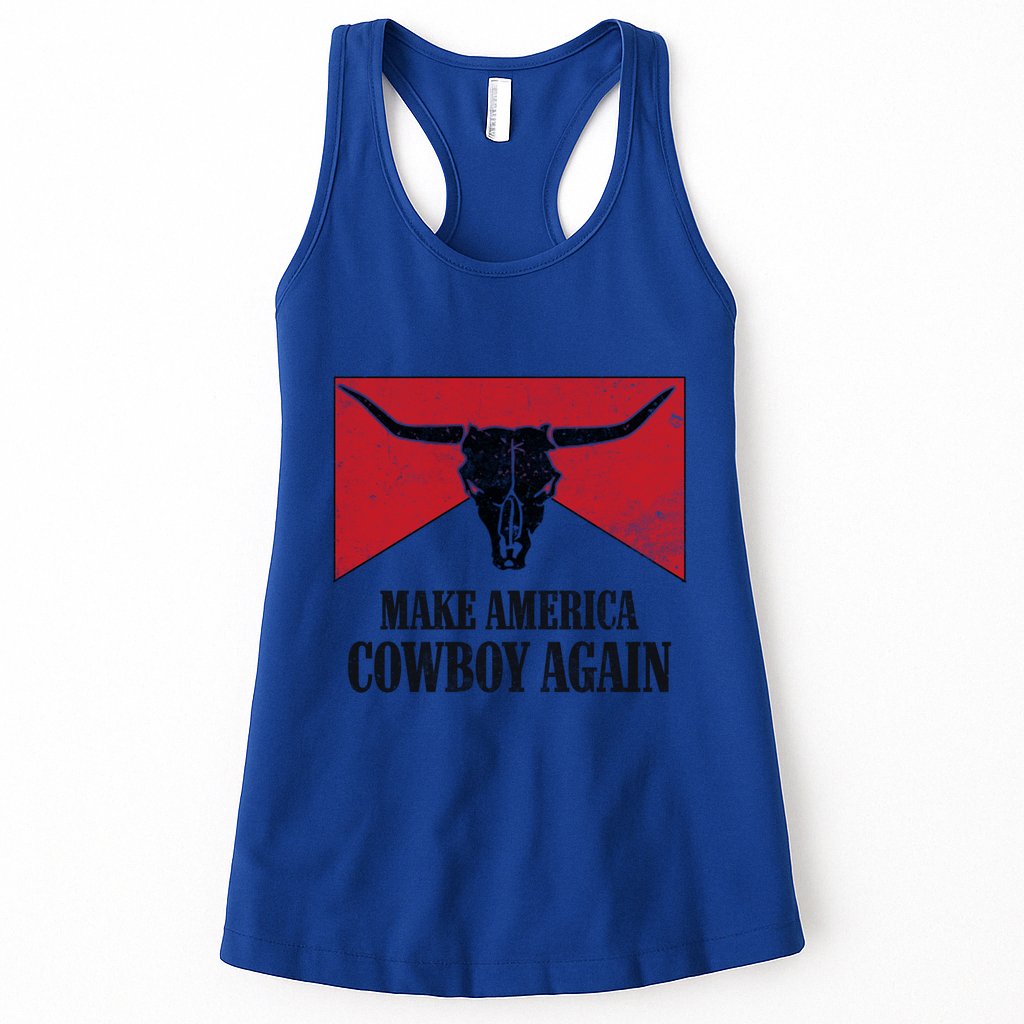 Retro Bull Skull Western Life Makes America A Cow Again Gift Womens Tank Top