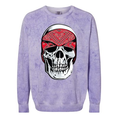 Red Bandana Skull Gangster Og Biker Graphic Skull Face Colorblast Crewneck Sweatshirt