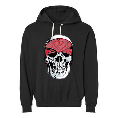 Red Bandana Skull Gangster Og Biker Graphic Skull Face Garment-Dyed Fleece Hoodie