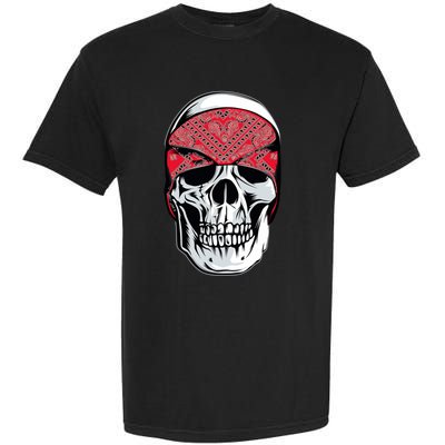 Red Bandana Skull Gangster Og Biker Graphic Skull Face Garment-Dyed Heavyweight T-Shirt