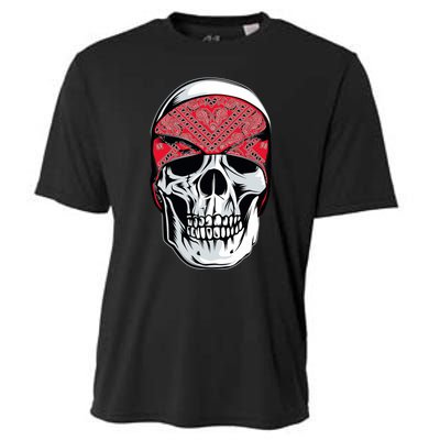 Red Bandana Skull Gangster Og Biker Graphic Skull Face Cooling Performance Crew T-Shirt