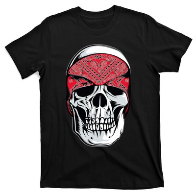 Red Bandana Skull Gangster Og Biker Graphic Skull Face T-Shirt