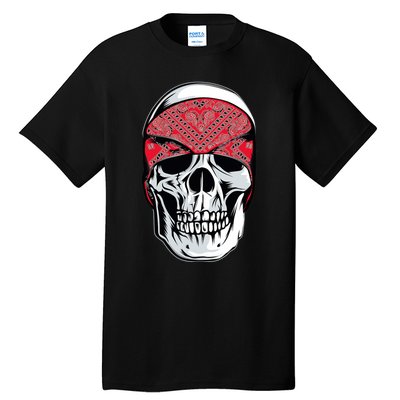 Red Bandana Skull Gangster Og Biker Graphic Skull Face Tall T-Shirt