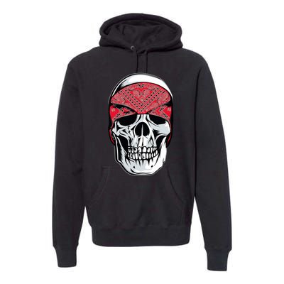 Red Bandana Skull Gangster Og Biker Graphic Skull Face Premium Hoodie