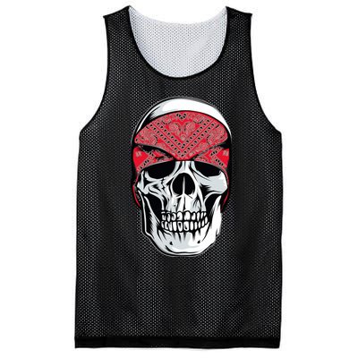 Red Bandana Skull Gangster Og Biker Graphic Skull Face Mesh Reversible Basketball Jersey Tank