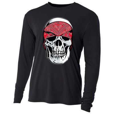 Red Bandana Skull Gangster Og Biker Graphic Skull Face Cooling Performance Long Sleeve Crew