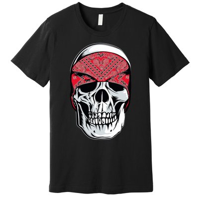 Red Bandana Skull Gangster Og Biker Graphic Skull Face Premium T-Shirt