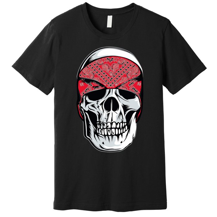 Red Bandana Skull Gangster Og Biker Graphic Skull Face Premium T-Shirt