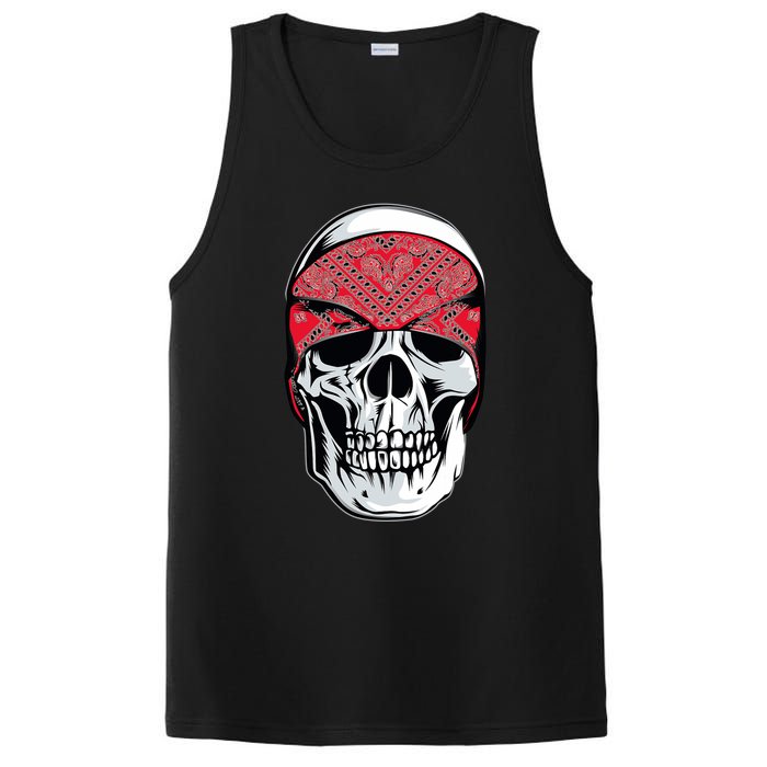 Red Bandana Skull Gangster Og Biker Graphic Skull Face PosiCharge Competitor Tank