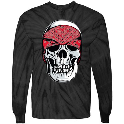 Red Bandana Skull Gangster Og Biker Graphic Skull Face Tie-Dye Long Sleeve Shirt