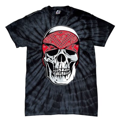 Red Bandana Skull Gangster Og Biker Graphic Skull Face Tie-Dye T-Shirt