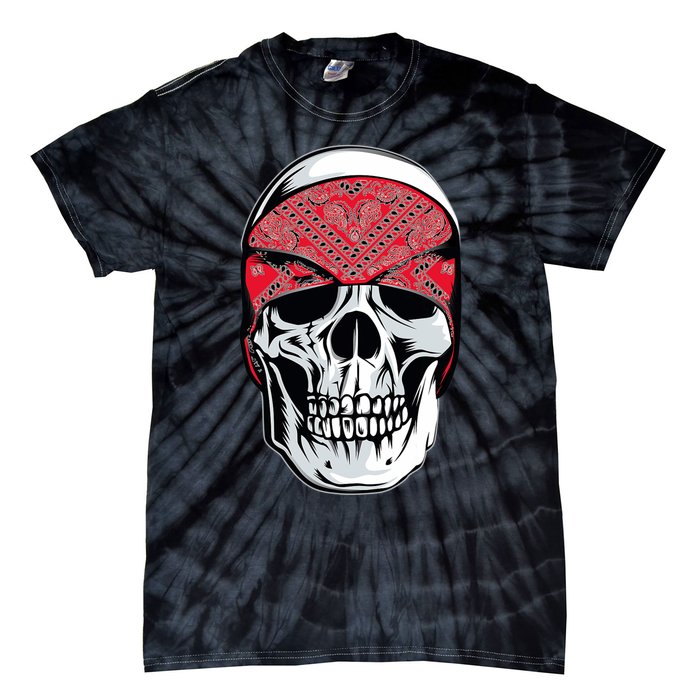 Red Bandana Skull Gangster Og Biker Graphic Skull Face Tie-Dye T-Shirt