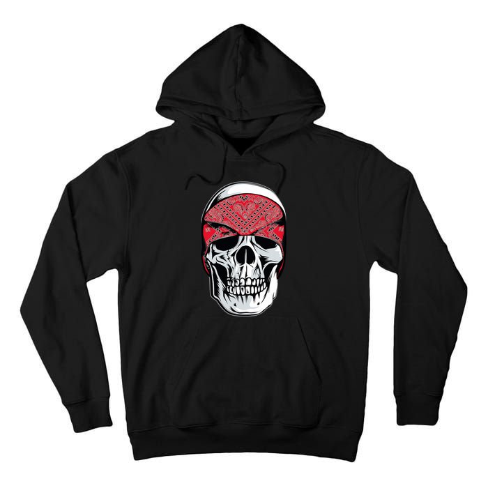 Red Bandana Skull Gangster Og Biker Graphic Skull Face Tall Hoodie