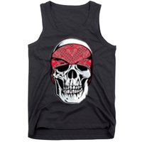 Red Bandana Skull Gangster Og Biker Graphic Skull Face Tank Top