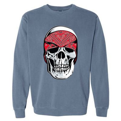 Red Bandana Skull Gangster Og Biker Graphic Skull Face Garment-Dyed Sweatshirt