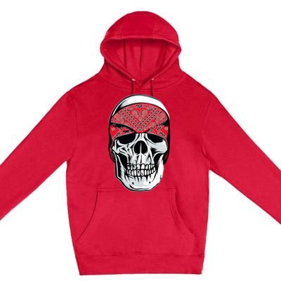 Red Bandana Skull Gangster Og Biker Graphic Skull Face Premium Pullover Hoodie