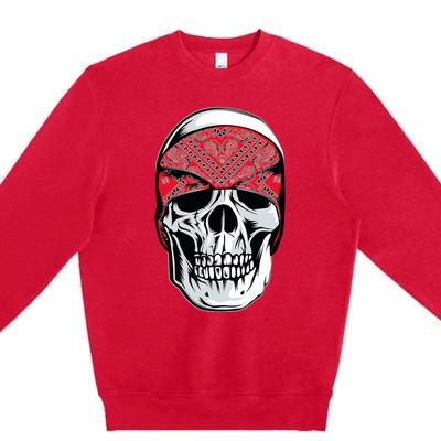 Red Bandana Skull Gangster Og Biker Graphic Skull Face Premium Crewneck Sweatshirt