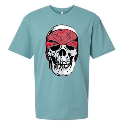 Red Bandana Skull Gangster Og Biker Graphic Skull Face Sueded Cloud Jersey T-Shirt