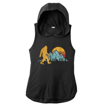 Retro Bigfoot Silhouette Mountain Sun Ladies PosiCharge Tri-Blend Wicking Draft Hoodie Tank