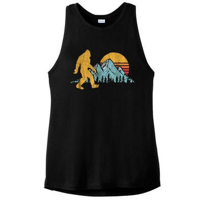 Retro Bigfoot Silhouette Mountain Sun Ladies PosiCharge Tri-Blend Wicking Tank