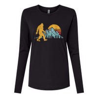 Retro Bigfoot Silhouette Mountain Sun Womens Cotton Relaxed Long Sleeve T-Shirt