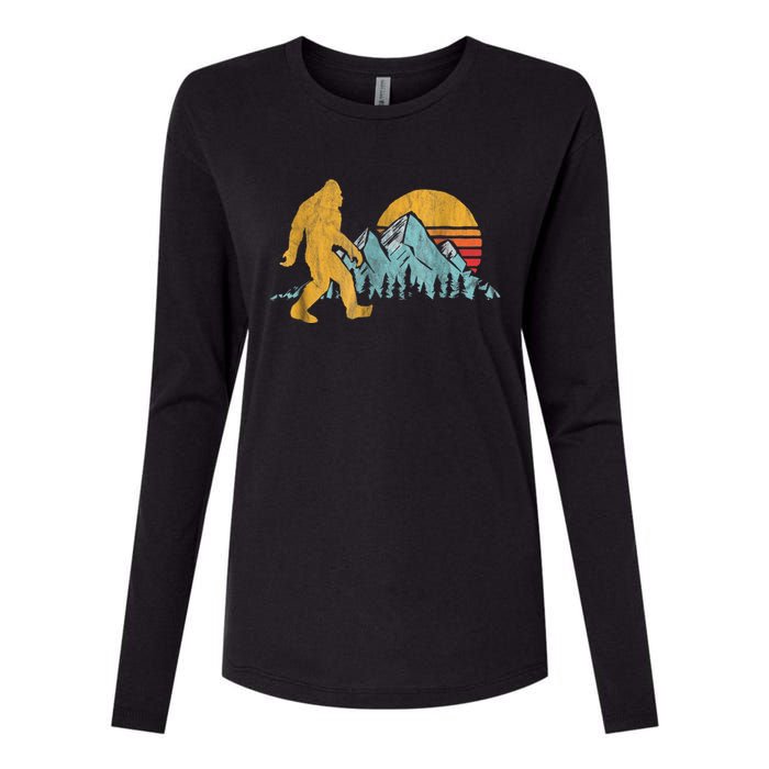 Retro Bigfoot Silhouette Mountain Sun Womens Cotton Relaxed Long Sleeve T-Shirt