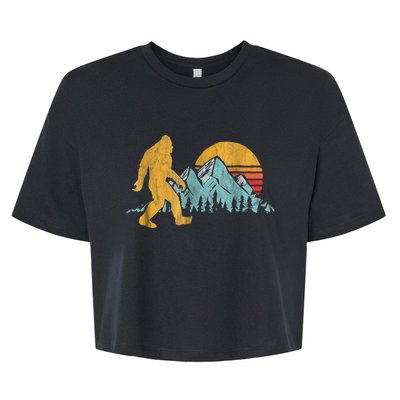 Retro Bigfoot Silhouette Mountain Sun Bella+Canvas Jersey Crop Tee