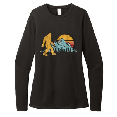 Retro Bigfoot Silhouette Mountain Sun Womens CVC Long Sleeve Shirt