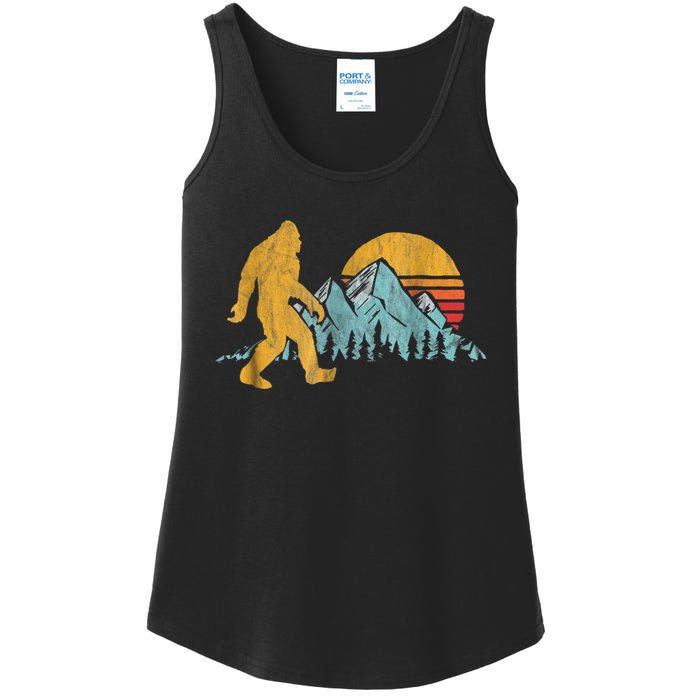 Retro Bigfoot Silhouette Mountain Sun Ladies Essential Tank