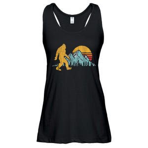 Retro Bigfoot Silhouette Mountain Sun Ladies Essential Flowy Tank