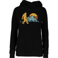 Retro Bigfoot Silhouette Mountain Sun Womens Funnel Neck Pullover Hood