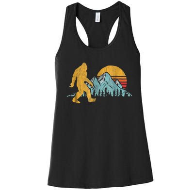 Retro Bigfoot Silhouette Mountain Sun Women's Racerback Tank