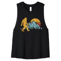 Retro Bigfoot Silhouette Mountain Sun Women's Racerback Cropped Tank