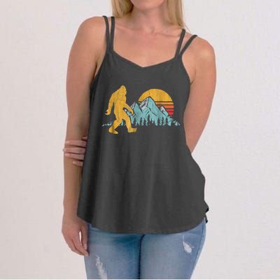 Retro Bigfoot Silhouette Mountain Sun Women's Strappy Tank