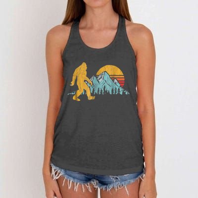 Retro Bigfoot Silhouette Mountain Sun Women's Knotted Racerback Tank