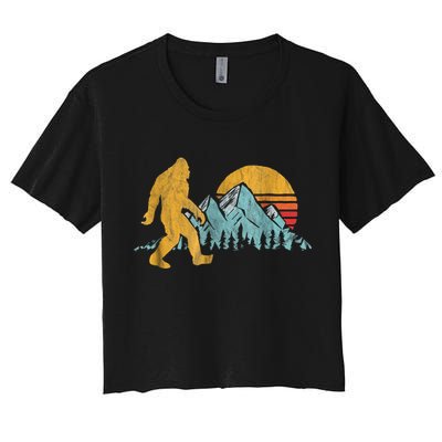 Retro Bigfoot Silhouette Mountain Sun Women's Crop Top Tee