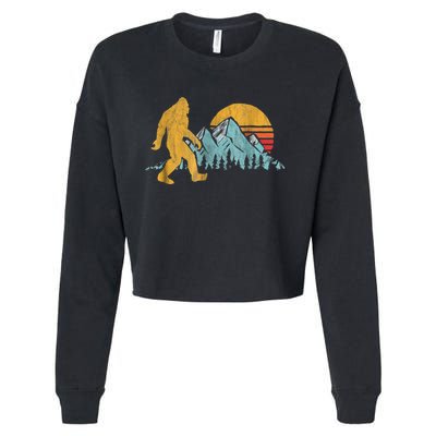 Retro Bigfoot Silhouette Mountain Sun Cropped Pullover Crew