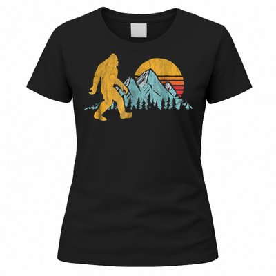 Retro Bigfoot Silhouette Mountain Sun Women's T-Shirt