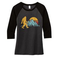 Retro Bigfoot Silhouette Mountain Sun Women's Tri-Blend 3/4-Sleeve Raglan Shirt