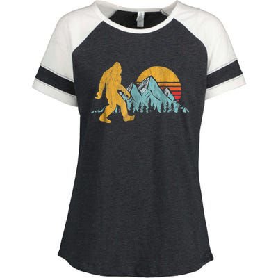 Retro Bigfoot Silhouette Mountain Sun Enza Ladies Jersey Colorblock Tee