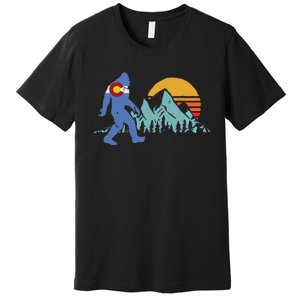 Retro Bigfoot Sun Mountain State Flag Of Colorado Graphic Premium T-Shirt