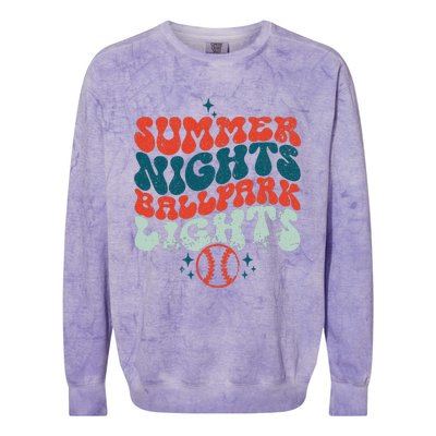 Retro Baseball Summer Nights Ballpark Lights Baseball Mom Colorblast Crewneck Sweatshirt