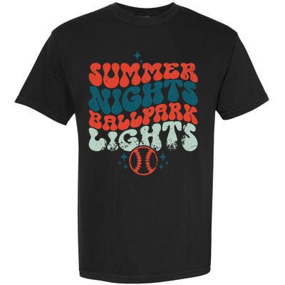 Retro Baseball Summer Nights Ballpark Lights Baseball Mom Garment-Dyed Heavyweight T-Shirt