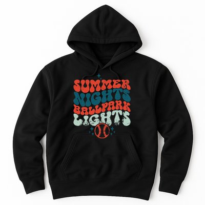 Retro Baseball Summer Nights Ballpark Lights Baseball Mom Hoodie