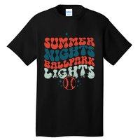 Retro Baseball Summer Nights Ballpark Lights Baseball Mom Tall T-Shirt