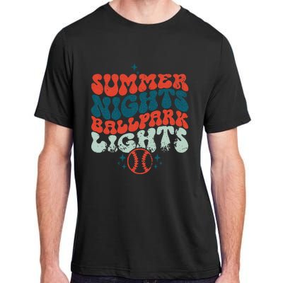 Retro Baseball Summer Nights Ballpark Lights Baseball Mom Adult ChromaSoft Performance T-Shirt